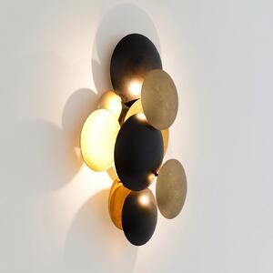 Holländer LED стенна лампа BOLLADARIA, черно/златно, 42 x 27 см, метална, с димер, Затъмняване, Черен, Дневна/трапезария, Метал, Модерен
