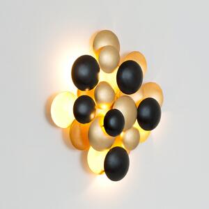Holländer LED стенна лампа BOLLADARIA, черно/златно, 56 x 55 см, метална, с димер, Затъмняване, Черен, Дневна/трапезария, Метал, Модерен
