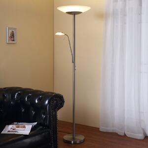 Lindby LED стояща лампа Ragna, за четене, никел, с регулиране на яркостта, Затъмняване, Металик, Дневна/трапезария, Метал, Модерен, Светлина за четене