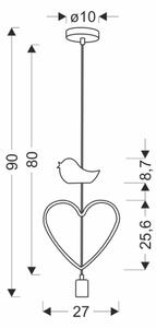 Детски полилей на кабел HEART 1xE27/20W/230V розов/бял