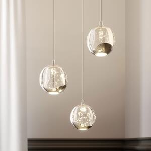 Lucande LED висяща лампа Hayley, Ø 25 cm, 3 светлини, хром, стъкло, Прозрачен, Дневна/трапезария, Стъкло, Модерен