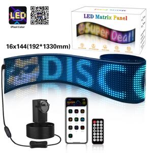 LED Matrix Panel ► Гъвкав Програмируем цветен LED екран, Дистанционно управление чрез Bluetooth с приложение, IP65, 20W, 5V 192x1330 mm 16 х 144 pxl