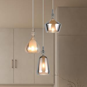 Trio Lighting Висяща лампа Aldea, Ø 28 cm, бяла/кехлибар/хром, стъкло, 3-крилна., Затъмняване, Бежов, Дневна/трапезария, Стъкло