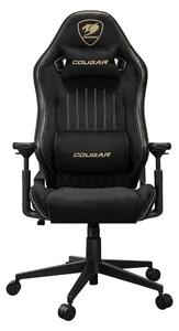 Геймърски стол Cougar Gaming Explore Royal F, до 120kg, PVC кожа, плат от кадифе, заключване в позиция, 3D регулируеми подлакътници, черен