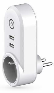 Смарт контакт PST-LSPA2, Wi-Fi 802.11 b/g/n, 2x USB, макс. натоварване 3600W, бутон за включване/изключване, бял