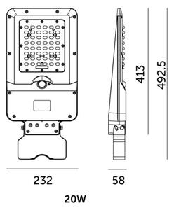 LED соларна улична лампа със сензор STREET LED/20W/7,4V 3000/4000/6000K IP65 5400 mAh