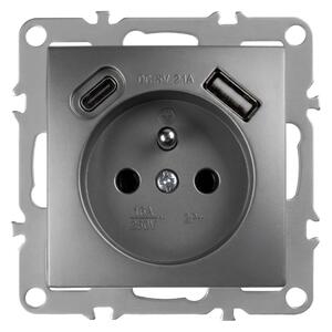 Единичен контакт със заземяване + USB-A USB-C OSTE JNH004-G Grey
