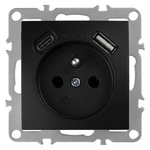 Единичен контакт със заземяване + USB-A USB-C OSTE JNH004-G Black