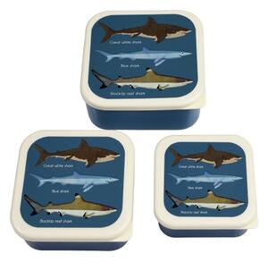 Тъмносини детски кутии за храна 3 бр. Sharks – Rex London