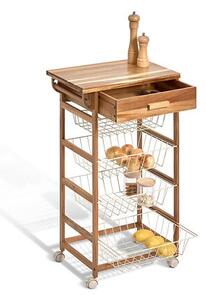 Кухненска количка 5five Acacia Cuisine, Акация и черен метал, 88.8 cm