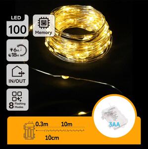 Aigostar -LED Външен гирлянд 100xLED/8 функции 3xAA 10,3m IP44 топло бяло