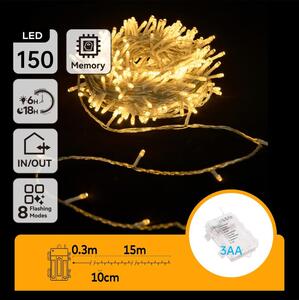 Aigostar -LED Външен гирлянд 150xLED/8 режима 3xAA 15,3m IP44 топла бяла светлина