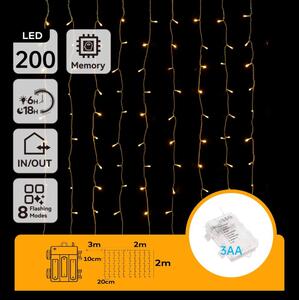 Aigostar - LED външна коледна гирлянда 200xLED/8 функции 3xAA 5x2m IP44 топла бяла светлина