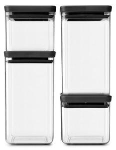 Комплект 4 бр бурканчета Brabantia Tasty+ 1001174, 700/1.6л, Подреждане един върху друг, Прозрачен/тъмносив