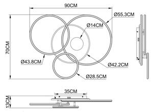 Globo 48466-54A-LED Димируемо таванно осветително тяло INVERTINA 54W/230V 90x70 см сребристо + дистанционно управление