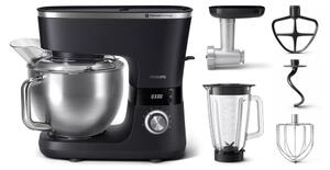 Кухненски робот с месомелачка и блендер Philips HR7962/21, 1000W, 5.5l капацитет, 1.5l капацитет на купата за блендер, 8 скорости, черен