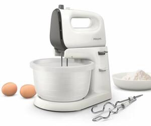 Миксер Philips HR3745/00, 450 W, 5 степени на работа, турбо функция, 3 л. обем на купата, бъркалки за тесто, бял