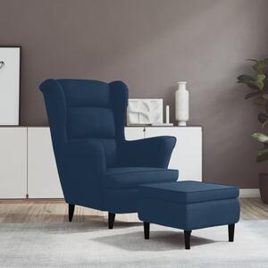 VidaXL Фотьойл Wingback с табуретка, син, кадифе