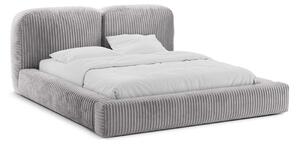 Светлосиво тапицирано двойно легло с място за съхранение и включена подматрачна рамка 160x200 cm Martina – Micadoni