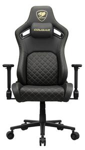 Геймърски стол Cougar Gaming Defensor Gold, до 120kg, Hyper-Dura изкуствена кожа, Class 4 газов амортисьор, 4D регулируеми подлакътници, лумбална опора, черен