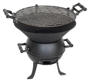 Чугунено барбекю ELITE BBQ-630, Дървени въглища, 30 см площ за скара, Регулируема дръжка, Черен