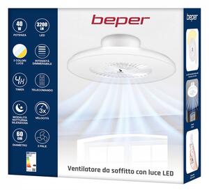 Вентилатор за таван с LED лампа 2в1 Beper P206VEN650, 40W, 3 скорости, Таймер, Бял