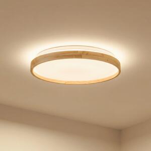 Lindby Smart LED осветление за таван Mirren wood Ø39,5cm CCT Tuya, Затъмняване, Дърво, Дневна/трапезария, Пластмаса, Модерен