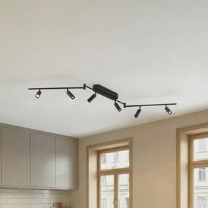 Lindby LED таванска лампа Eldrin, 6-пламъчна, спот, черна, Черен, Дневна/трапезария, Метал, Модерен