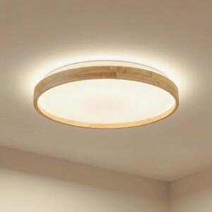 Lindby Smart LED осветление за таван Mirren wood Ø49,5cm CCT Tuya, Затъмняване, Дърво, Дневна/трапезария, Пластмаса, Модерен