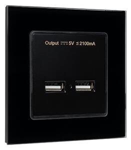 ДВОЕН USB КОНТАКТ СТЪКЛЕНА РАМКА ЧЕРЕН
