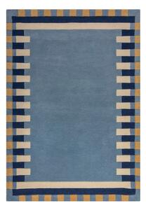 Син ръчно изработен вълнен килим 120x170 cm Kai Wool Border – Flair Rugs