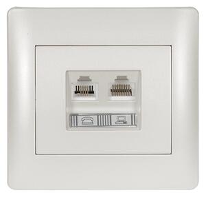 RHYME RJ11+RJ45 КОНТАКТ БЯЛ МЕТАЛИК