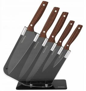 Комплект ножове и поставка Klausberg KB 7616, 6 части, неръждаема стомана, кафяв