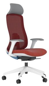 Работен стол Antares DARIO RED, до 120кг, дамаска/мрежа, синхронен механизъм, коригиране на дълбочината, заключване в позиция, лумбална опора, ергономичен, червен