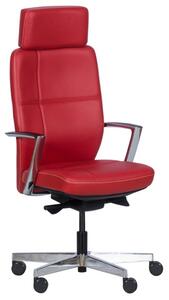 Президентски стол Carmen Sahara, до 130кг, естествена кожа, подлакътници, алуминиева база, газов амортисьор, Auto weight-sensing механизъм, регулируем люлеещ механизъм, червен