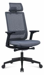 Работен стол RFG Meteor X Black HB, до 130кг, дамаска/меш, люлеещ механизъм, коригиране на височината и дълбочината, лумбална опора, сив