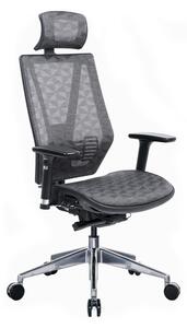 Работен стол RFG TECH@LINE, до 250кг, меш, алуминиева база, Multi-function механизъм, коригиране на височината и дълбочината, лумбална опора, заключване на облегалката, сив