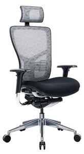 Работен стол RFG TECH@PRO, до 250кг, дамаска/меш, алуминиева база, Multi-function механизъм, коригиране на височината и дълбочината, лумбална опора, заключване на облегалката, черно-сив