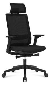 Работен стол RFG Meteor X Black HB, до 130кг, дамаска/меш, люлеещ механизъм, коригиране на височината и дълбочината, лумбална опора, черен