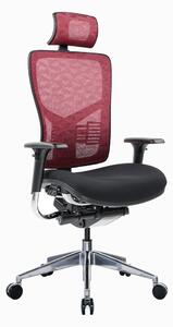 Работен стол RFG TECH@PRO, до 250кг, дамаска/меш, алуминиева база, Multi-function механизъм, коригиране на височината и дълбочината, лумбална опора, заключване на облегалката, черно-червен