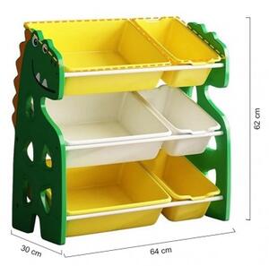 Пъстър рафт за играчки с чекмеджета - динозавър