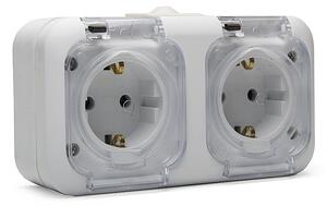 Контакт Двоен ЕВРО НК, ШУКО 2x2P+T, Бял, 16A, 250V, ПКОМ, IP44