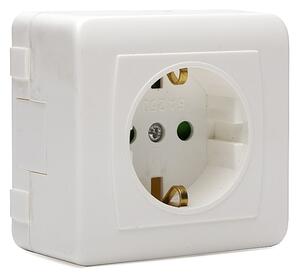 Контакт Мираж НК 2P+T, 16A, 250V, Открит монтаж, Бял