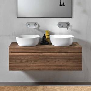 RIO Шкаф за баня 120см с едно чекмедже teak + 2бр. SQUARE Керамична мивка за плот