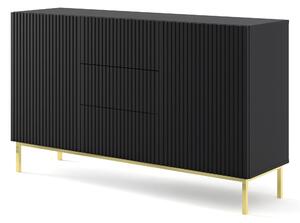 Комод Ravenna B 150 2D3S фрезован фолиран MDF, черен мат/злато