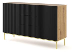 Комод Ravenna B 150 2D3S фрезован фолиран MDF, дъб артисан/черен мат/злато