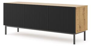 ТВ шкаф Ravenna B 150 3D фрезован фолиран MDF, дъб артисан/черно