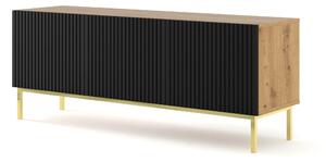 ТВ шкаф Ravenna B 150 3D фрезован фолиран MDF, дъб артисан/черен мат/злато