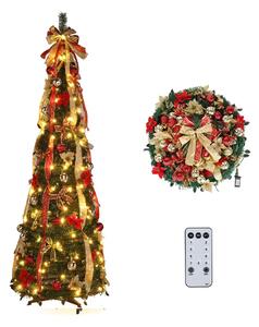 Merrypine™ сгъваема украсена коледна елха, Червено/Златно