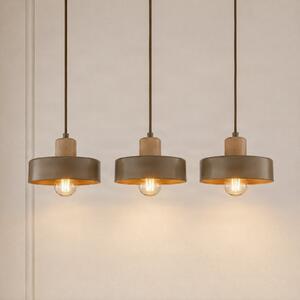 EMIBIG LIGHTING Висяща лампа „Торин“, бежова, дължина 80 см, с 3 лампи, метал/дърво, Затъмняване, Бежов, Дневна/трапезария, Метал, Скандинавски